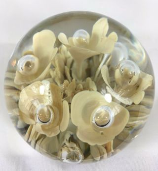 Stamped Maude and Bob St.  Clair 1979 Flower Paperweight Flower Glass Round 3