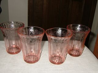 Set Of 4 Jeannette Cherry Blossom Pink Depression Glasses,  4 1/4 "