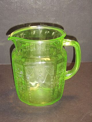 Vintage Anchor Hocking Princess Green Uranium Depression Glass 5 7/8 " Pitcher