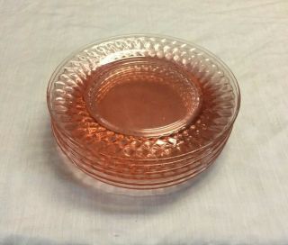 Set Of 6 Vintage Pink Depression Glass Lunch / Dessert Plates 7 3/4 " -