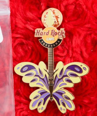 Hard Rock Cafe Pin Yokohama Butterfly Guitar Hat Lapel Logo Brooch Japan