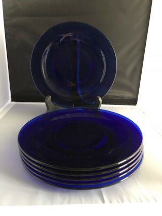 Vintage Cobalt Blue Glass Salad Plates 8 1/4 " Set Of 6