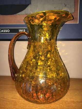 Authentic Vintage Tall Huge Blenko Winslow Anderson Crackle Pitcher Gold