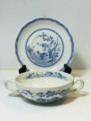 Vintage Furnivals Blue Quail Soup Bowl & Saucer Made In England 684771 Rare
