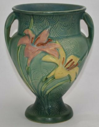 Vintage Roseville Pottery Zephyr Lily Green Ceramic Vase 202 - 8
