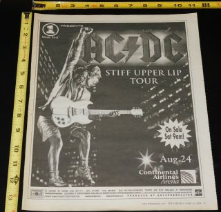 Ac/dc Acdc Stiff Upper Lip 2000 Concert Ad Advert Nj Angus Young Mini Poster