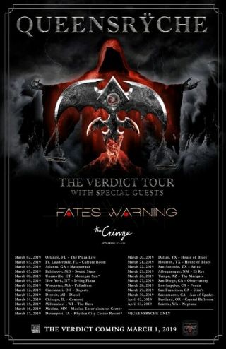 Queensryche Concert Poster The Verdict Tour 2019 Us Fates Warning 19x13 In