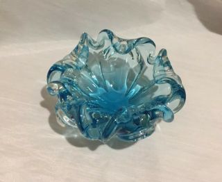 Murano Sommerso Freeform Blue Art Glass Dish Bowl Ashtray