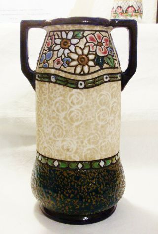Arts & Crafts Style Amphora Czechoslovakia Handled Vase - 9 "