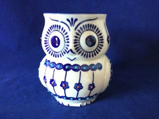 Yokohama Studio Hand Painted Owl Blue White Coffee Mug / Tea Cup - Ships