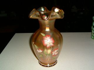 Fenton Family Signature Series Gold Vase Hand Painted & Artist Signed 23