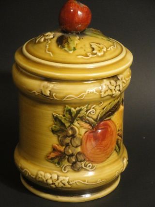 Vintage Geo Z Lefton Canister / Cookie Jar 4131 Apple Grape Pear Design H - 4.  75 "