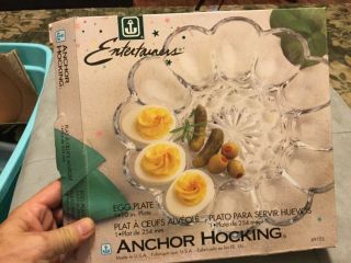 Anchor Hocking Egg Plate Entertainers Glassware Deviled Egg Holder
