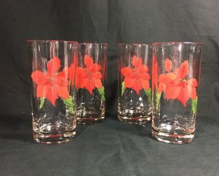 Block Spal Watercolors Poinsettia Set Of 4 Tumblers Iced Tea Glasses