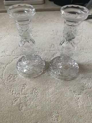 Pair Signed Waterford Crystal " Alana " 1952 Mantle Candlestick Holders