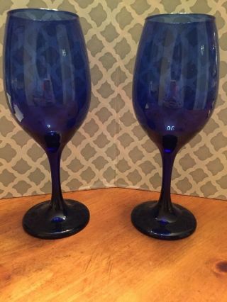 Cobalt Blue Stemmed Wine Glasses Set Of Two