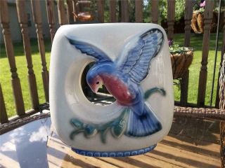 Vtg Royal Copley Pottery Blue Bird In Flight Key Hole Planter Vase