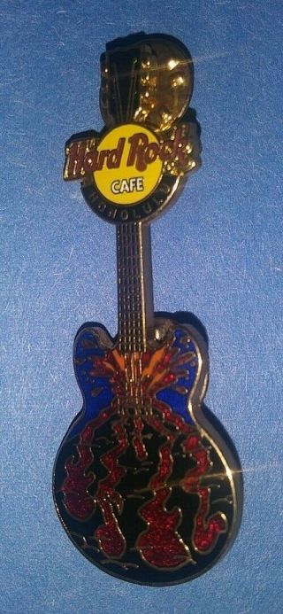 Hard Rock Cafe Hrc Honolulu Valcano Lava Collectible Guitar Pin /le Rare