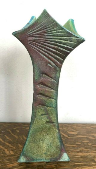 Studio Pottery Vase By Lois Gress Neal - Iridescent Green Raku Fired