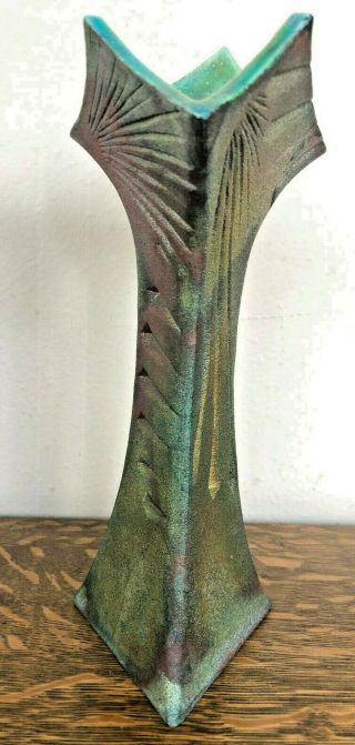 Studio Pottery Vase by Lois Gress Neal - Iridescent Green RAKU fired 2