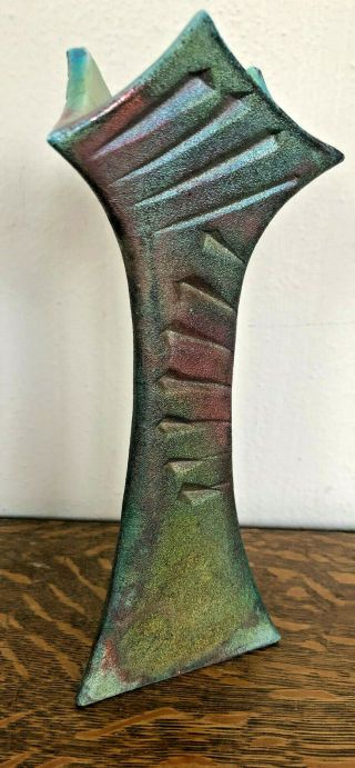 Studio Pottery Vase by Lois Gress Neal - Iridescent Green RAKU fired 3