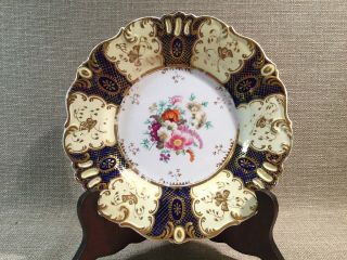1 Of 10 Antique English 19thc Coalport Porcelain Plate Cobalt Hand Painted Roses