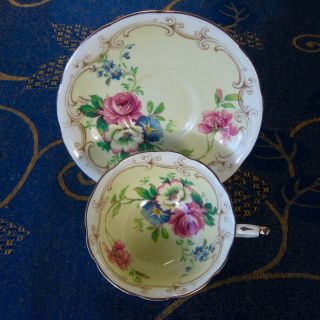 Vintage Yellow Floral Paragon Cup And Saucer Made In England Single Warrant