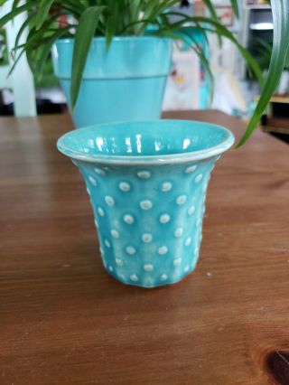 Mccoy Pottery Aqua Turquoise Polka Dot Hobnail Planter