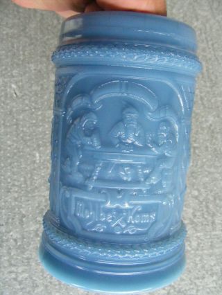 EAPG Greentown Glass Westmoreland Med.  Blue Stein Mug,  Gnomes Pattern,  C.  19100 2