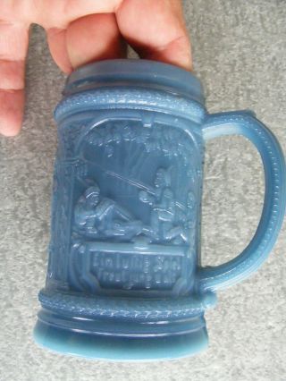 EAPG Greentown Glass Westmoreland Med.  Blue Stein Mug,  Gnomes Pattern,  C.  19100 3