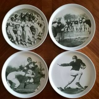 Pottery Barn Football 9 1/8 Inch Round Plates Set Of 4 Black And White