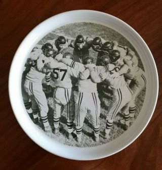 Pottery Barn Football 9 1/8 inch Round Plates Set of 4 Black and White 4
