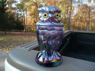 Vintage Imperial For Lenox Carnival Glass Owl Candy Jar / Alig Mark / 2