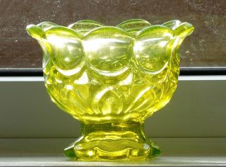 Art Deco Uranium Pressed Green Glass Scalloped Edge Bon - Bon Candy Pedestal Bowl