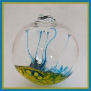 Hanging Glass Ball 4 " Diameter Yellow & Aqua Tree Witch Ball (1) Wb27