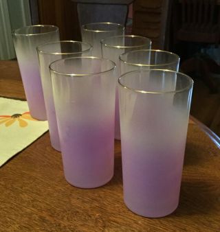 6 Vintage Blendo Purple Frosted Drinking Glasses With Gold Gild Stripe
