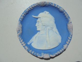 Old Antique German Blue Pink Jasperware Indian Sioux Chief Plaque Tray