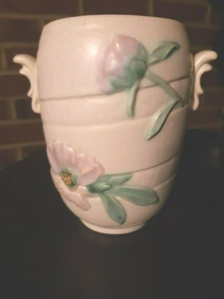 Weller Rudlor Wild Rose Pottery Vase/6 1/2 " White Floral Marked Weller With A