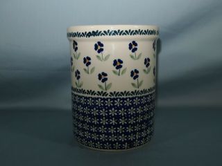 Polish Pottery Boleslawiec Utensil Holder Blue Flowers Hand Painted J Grabowska