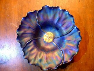Rare Vintage Blue Iridescent Lustre Carlsbad Austria Flower Form Bowl