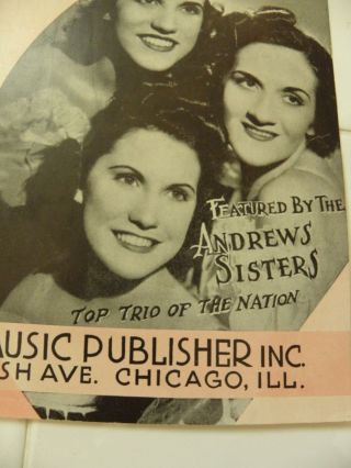 The Andrews Sisters Vintage Sheet Music Oh Johnny,  Oh Johnny,  Oh Photo Cover
