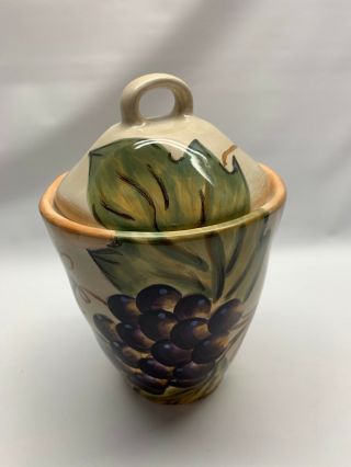 Canister Tabletops Gallery Napa Grapes Hand Crafted Hand Painted Cookie Jar