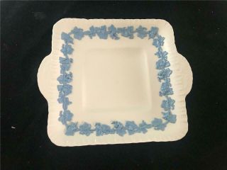 Wedgwood Queensware Embossed White W/ Blue Handled Cake Plate Etruria Barlaston