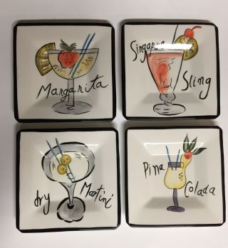 Hausenware Mary Jane Mitchell Cocktail Square Ceramic Party Snack Plates 7”