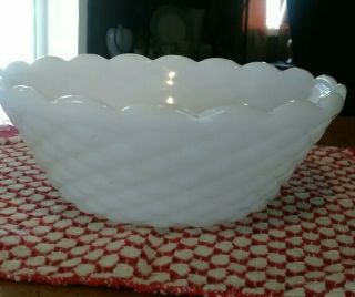 Vintage Milk Glass Bowl Basket Weave 9 1/2 " W 3 1/2 " H 1930 