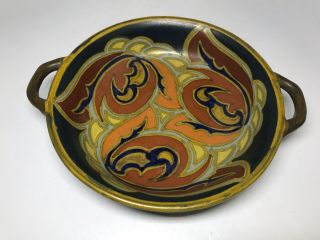Vintage Gouda Holland Art Pottery Verat Handled Dish Bowl