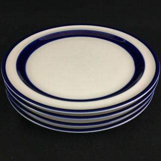 Set Of 4 Vtg Salad Plates 8 1/4 " Noritake Fjord Blue And White Stoneware Japan