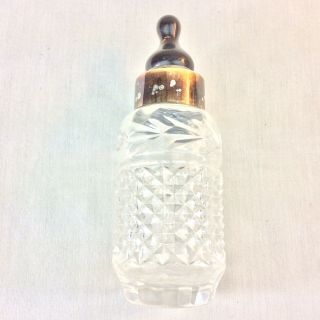 Vintage Galway 24 Lead Crystal Glass Baby Bottle Godinger Silver Plate Top