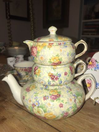 Vintage Lord Nelson Ware Chintz Rose Time Stacking Teapot - Tea For One