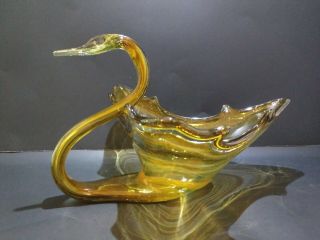Murano Style Hand Blown Sooner Art Glass Swan Centerpiece Bowl Color Yellow